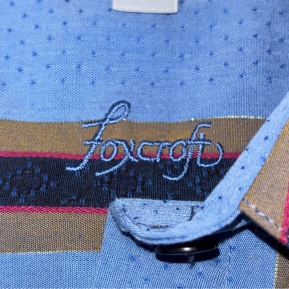 Foxcroft Women’s 12 Blue Striped Shirt Button Front Raised Print Long Sleeve - Picture 4 of 10